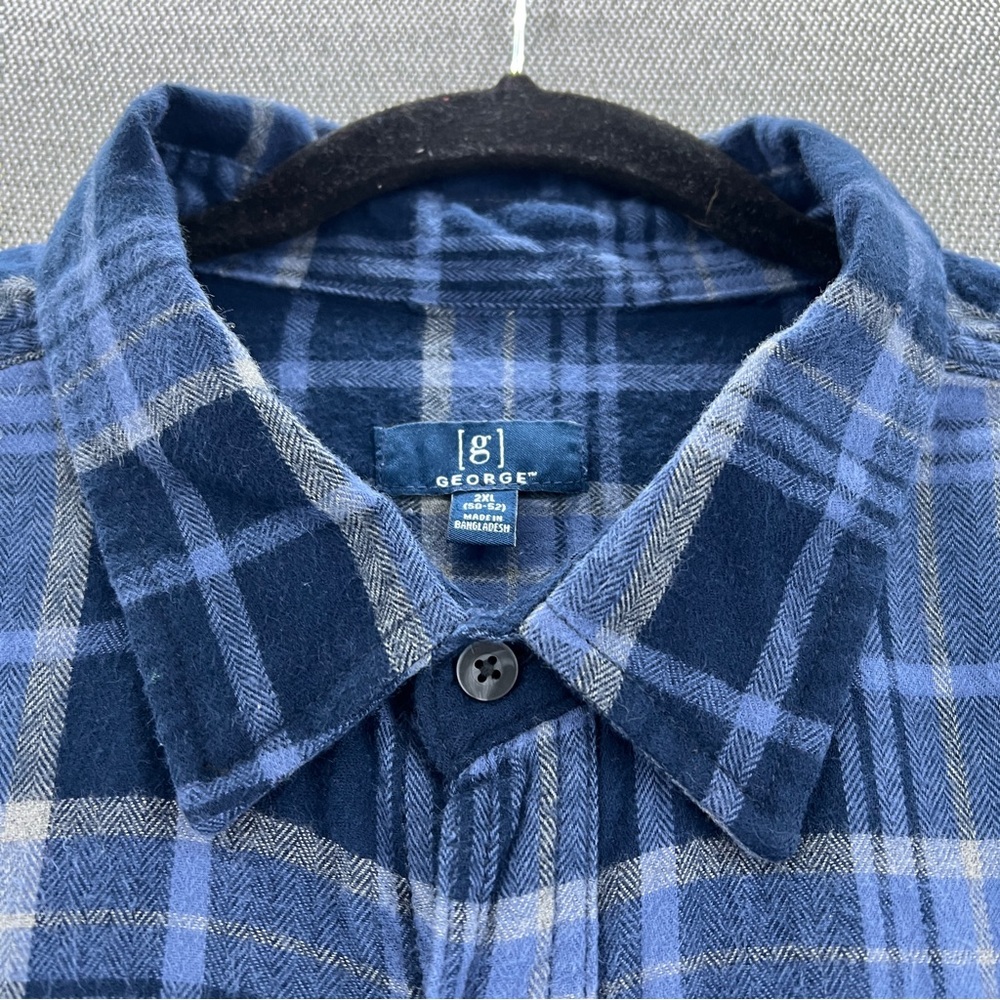 George Men’s Blue Casual Long Sleeve Flannel Button Down Shirt XXL - Picture 3 of 10